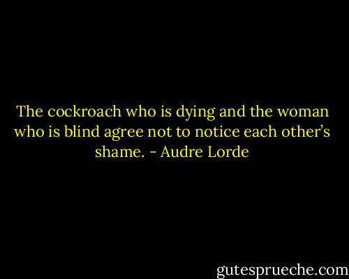 The cockroach<br />who is dying<br />and the woman<br />who is blind<br />agree<br />not to notice<br />each other’s shame. - Audre Lorde