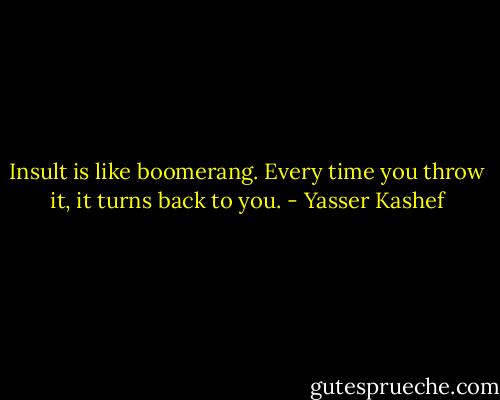 Insult is like boomerang. Every time you throw it, it turns back to you. - Yasser Kashef