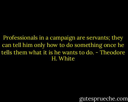 Professionals in a campaign are servants; they can tell him only how to do something once he tells them what it is he wants to do. - Theodore H. White
