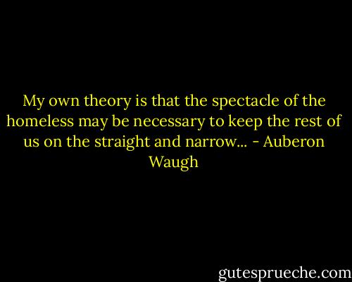 My own theory is that the spectacle of the homeless may be necessary to keep the rest of us on the straight and narrow... - Auberon Waugh