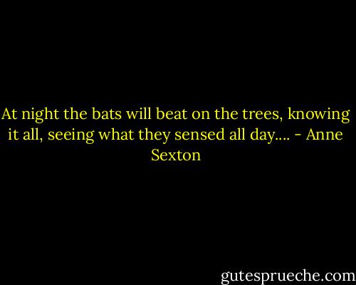 At night the bats will beat on the trees, knowing it all, seeing what they sensed all day.... - Anne Sexton