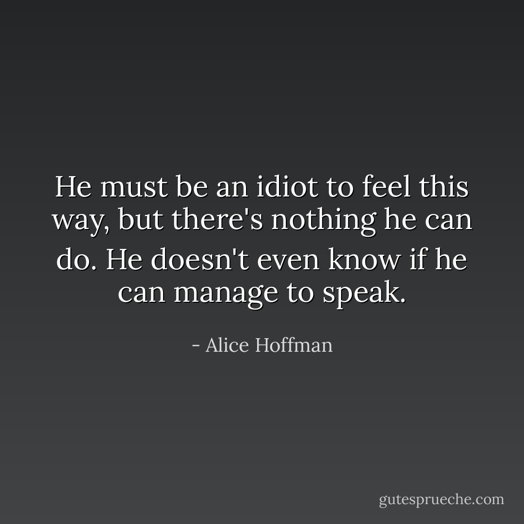 He must be an idiot to feel this way, but there's nothing he can do. He doesn't even know if he can manage to speak. - Alice Hoffman