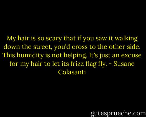 My hair is so scary that if you saw it walking down the street, you'd cross to the other side. This humidity is not helping. It's just an excuse for my hair to let its frizz flag fly. - Susane Colasanti