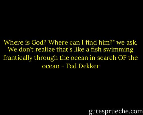 Where is God? Where can I find him?" we ask. We don't realize that's like a fish swimming frantically through the ocean in search OF the ocean - Ted Dekker