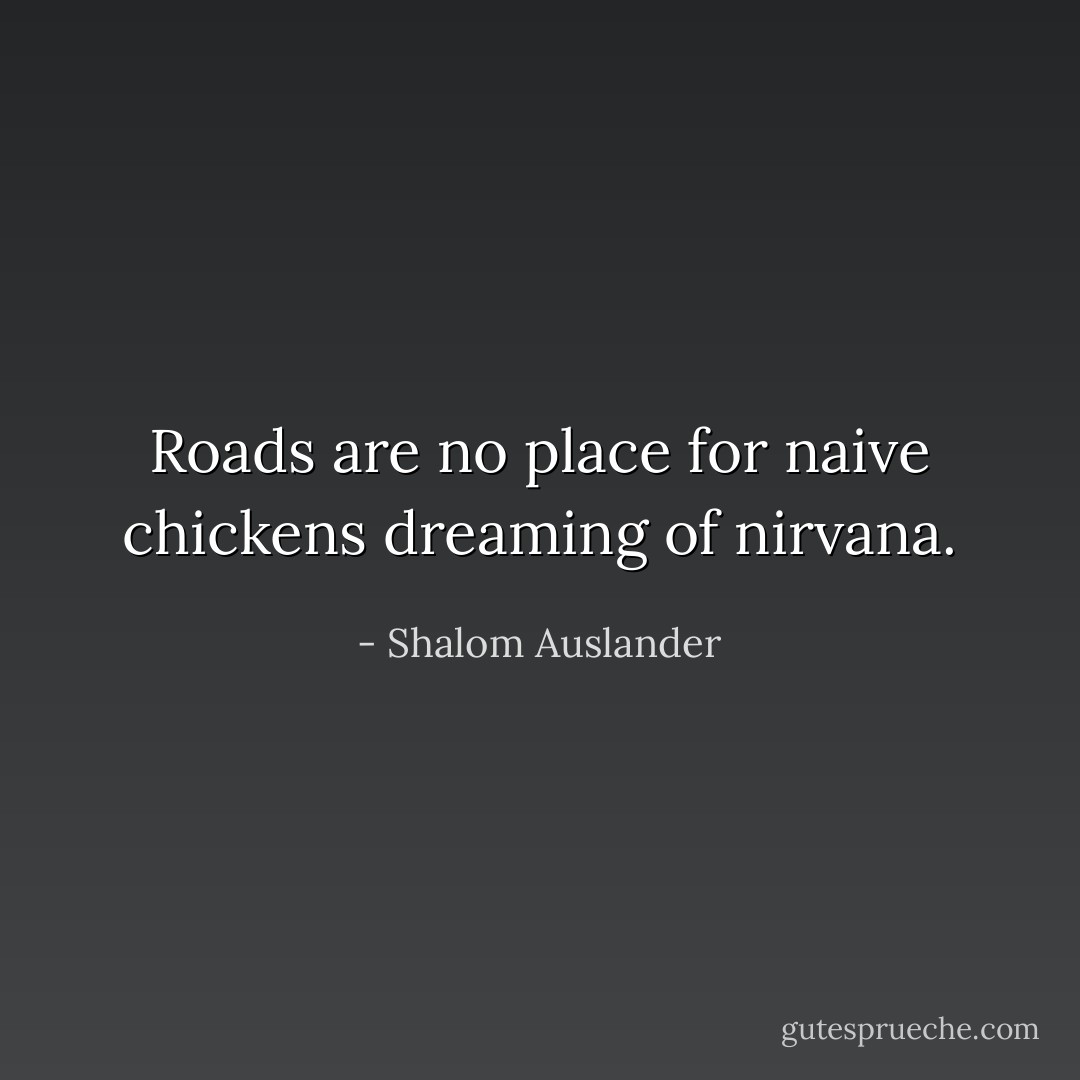 Roads are no place for naive chickens dreaming of nirvana. - Shalom Auslander