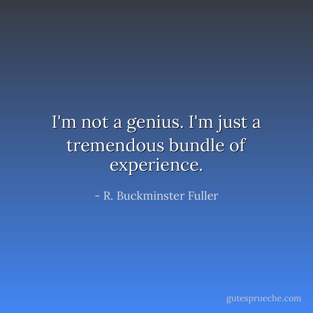 I'm not a genius. I'm just a tremendous bundle of experience. - R. Buckminster Fuller