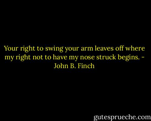 Your right to swing your arm leaves off where my right not to have my nose struck begins. - John B. Finch