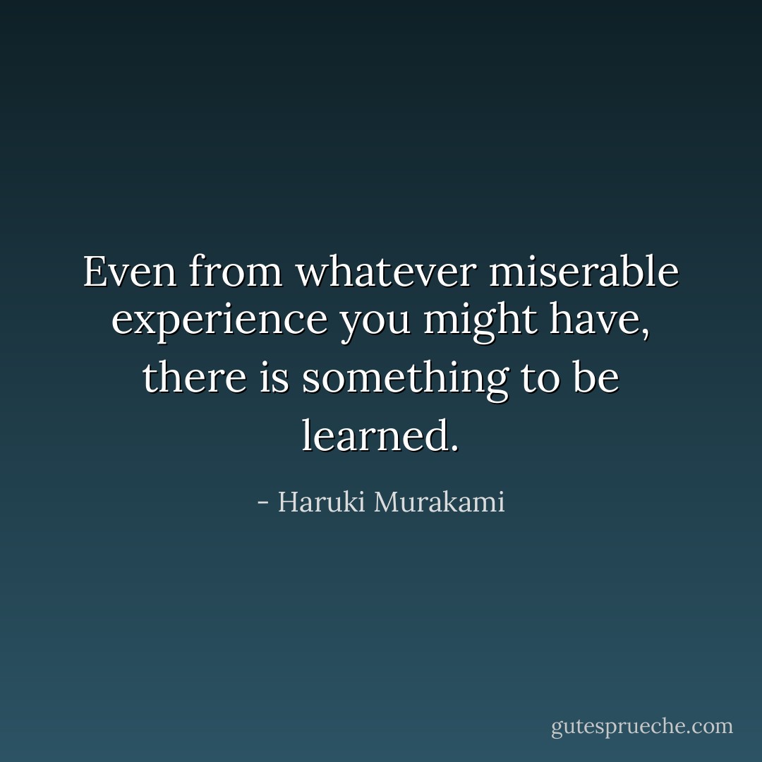 Even from whatever miserable experience you might have, there is something to be learned. - Haruki Murakami