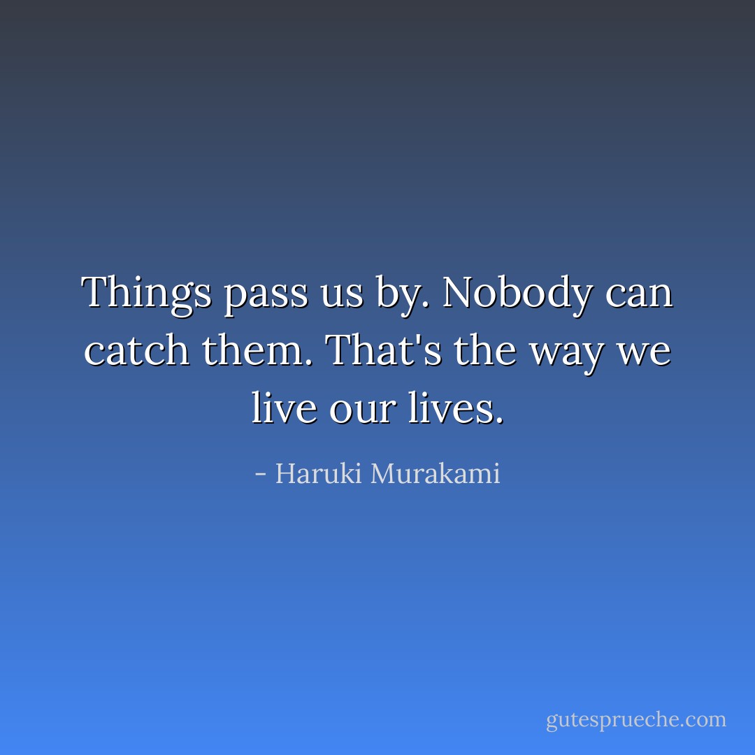 Things pass us by. Nobody can catch them. That's the way we live our lives. - Haruki Murakami
