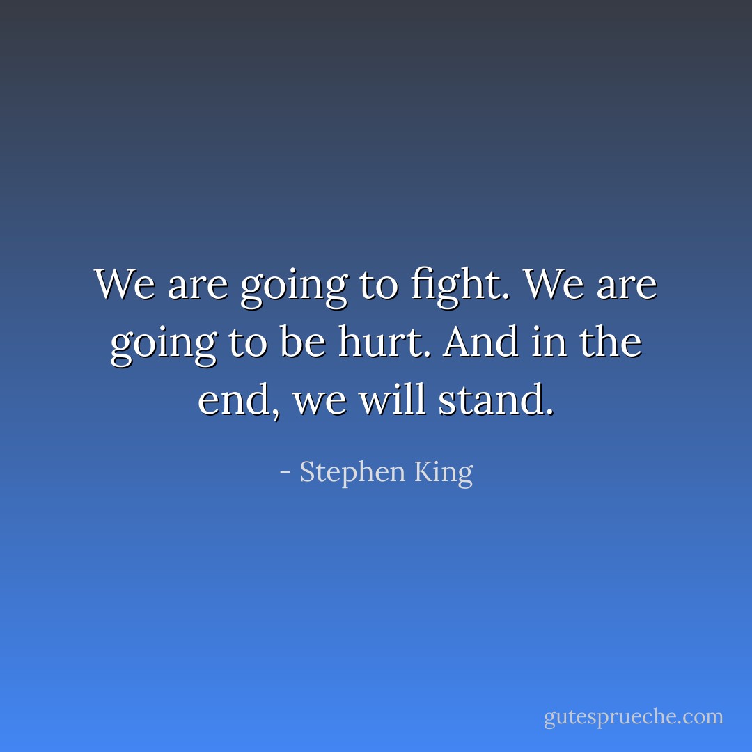 We are going to fight. We are going to be hurt. And in the end, we will stand. - Stephen King
