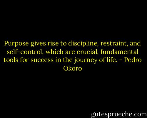 Purpose gives rise to discipline, restraint, and self-control, which are crucial, fundamental tools for success in the journey of life. - Pedro Okoro