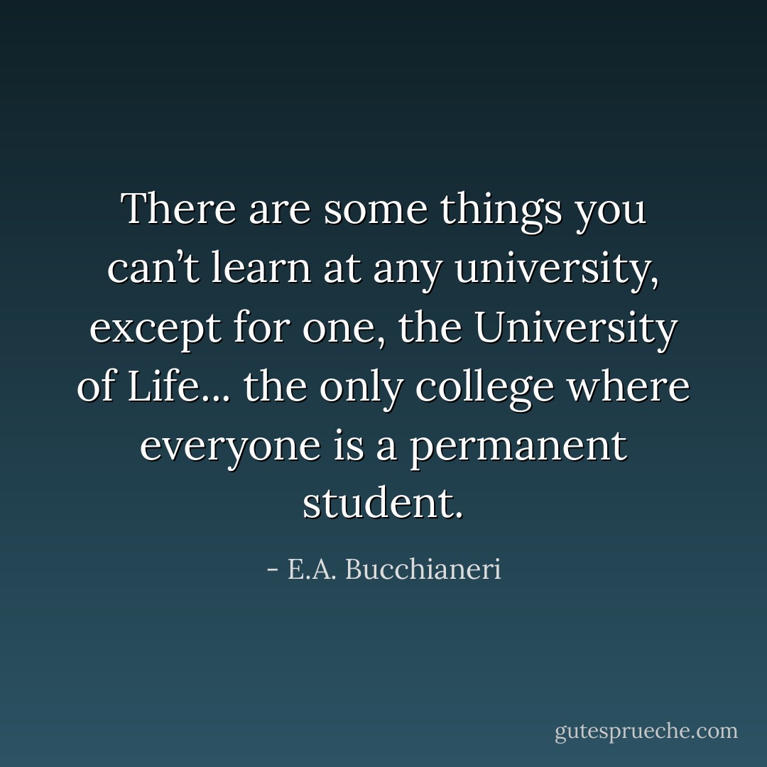 There are some things you can’t learn at any university, except for one, the University of Life... the only college where everyone is a permanent student. - E.A. Bucchianeri