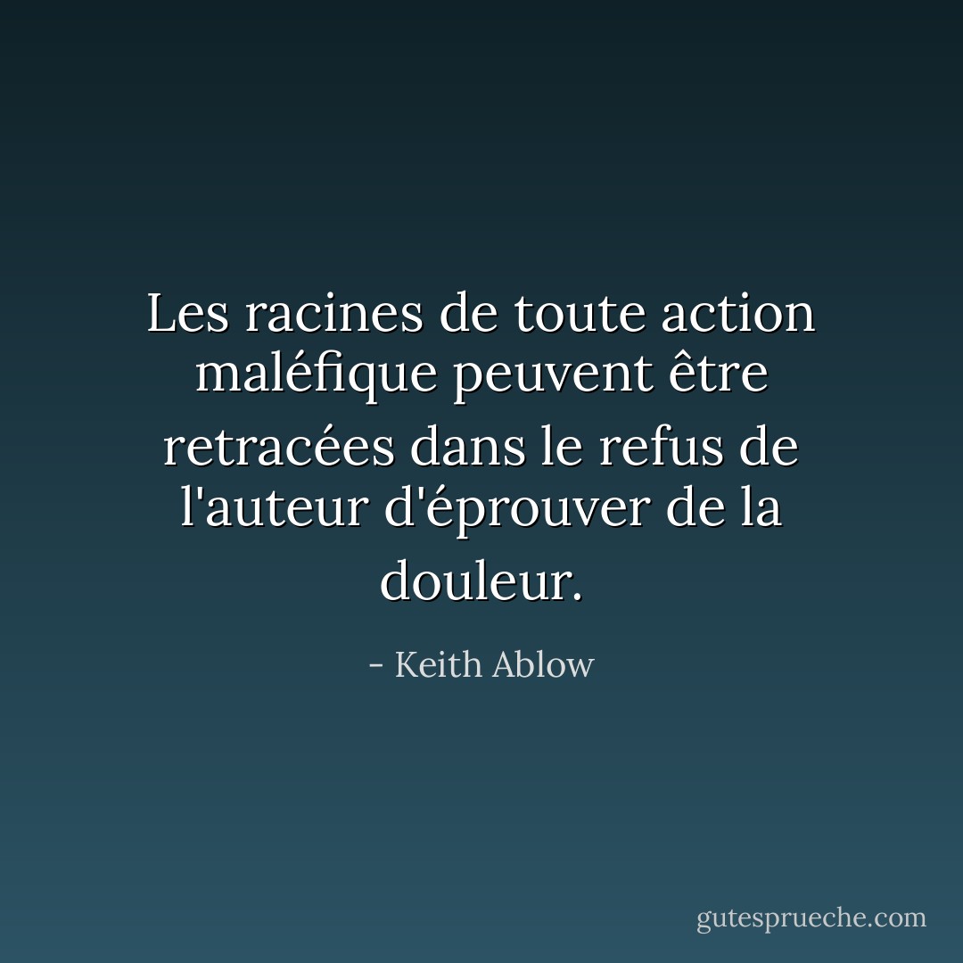 Les racines de toute action maléfique peuvent être retracées dans le refus de l'auteur d'éprouver de la douleur. - Keith Ablow