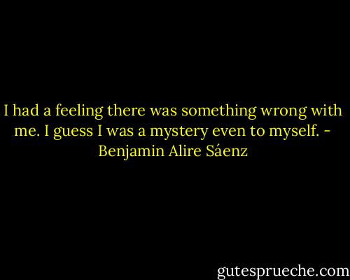 I had a feeling there was something wrong with me. I guess I was a mystery even to myself. - Benjamin Alire Sáenz