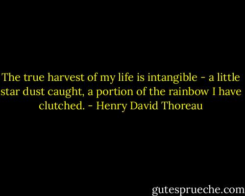 The true harvest of my life is intangible - a little star dust caught, a portion of the rainbow I have clutched. - Henry David Thoreau