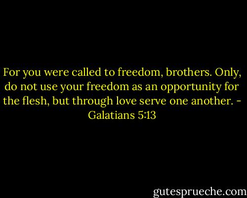 For you were called to freedom, brothers. Only, do not use your freedom as an opportunity for the flesh, but through love serve one another. - Galatians 5:13