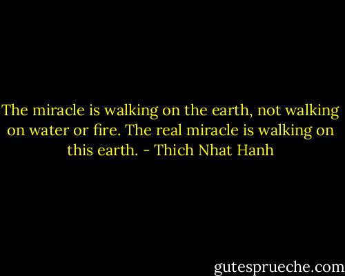 The miracle is walking on the earth, not walking on water or fire. The real miracle is walking on this earth. - Thich Nhat Hanh