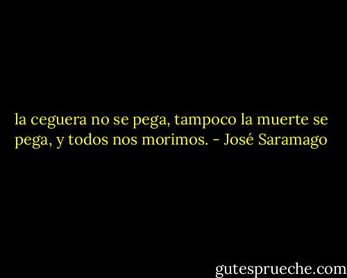 la ceguera no se pega, tampoco la muerte se pega, y todos nos morimos. - José Saramago