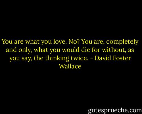 You are what you love. No? You are, completely and only, what you would die for without, as you say, the thinking twice. - David Foster Wallace