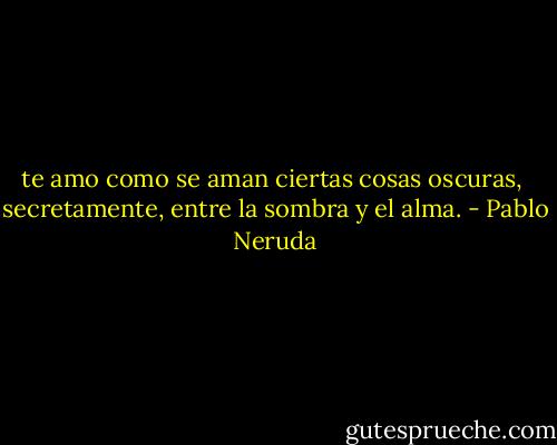 te amo como se aman ciertas cosas oscuras, <br />secretamente, entre la sombra y el alma. - Pablo Neruda