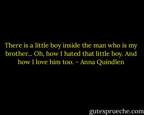 There is a little boy inside the man who is my brother... Oh, how I hated that little boy. And how I love him too. - Anna Quindlen
