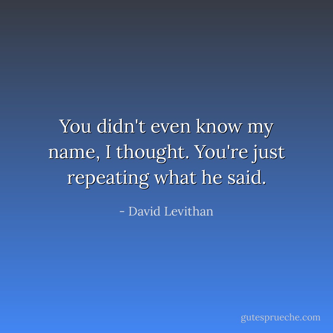You didn't even know my name, I thought. You're just repeating what he said. - David Levithan