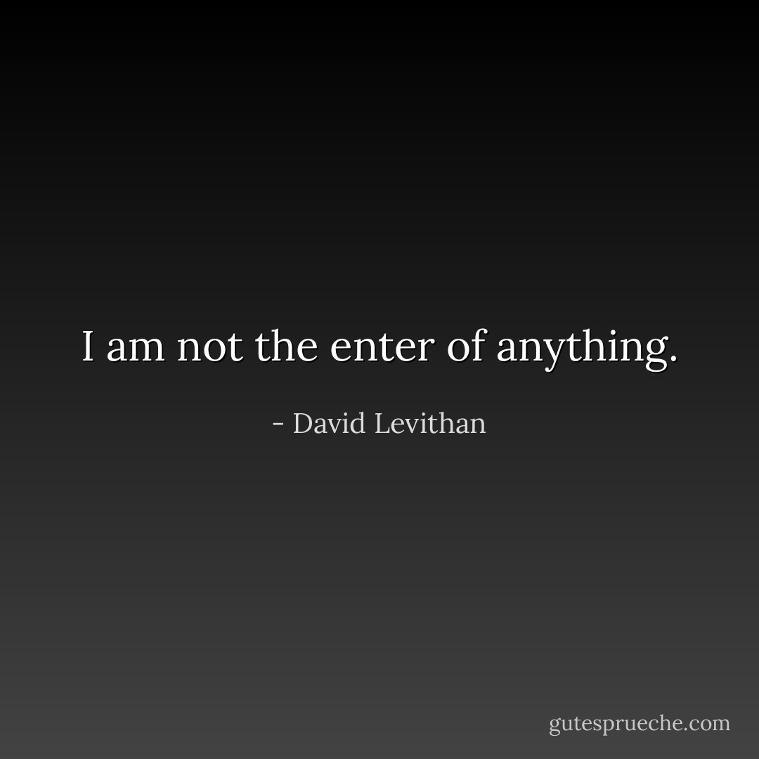 I am not the enter of anything. - David Levithan