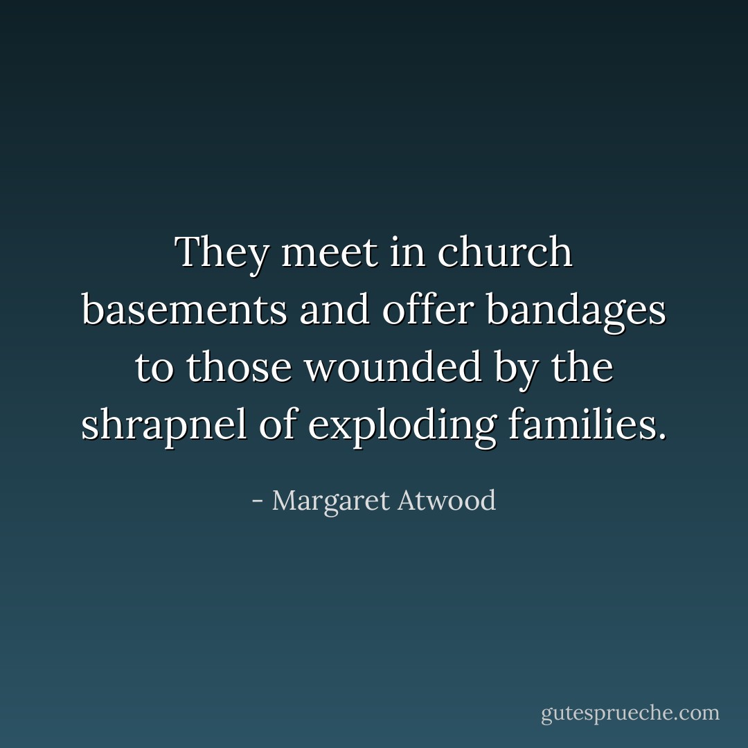 They meet in church basements and offer bandages to those wounded by the shrapnel of exploding families. - Margaret Atwood