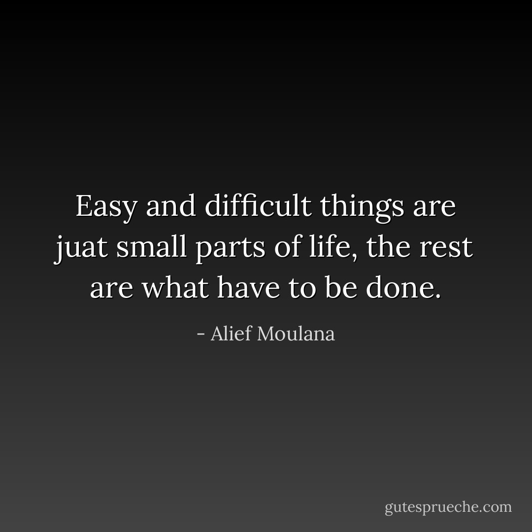 Easy and difficult things are juat small parts of life, the rest are what have to be done. - Alief Moulana