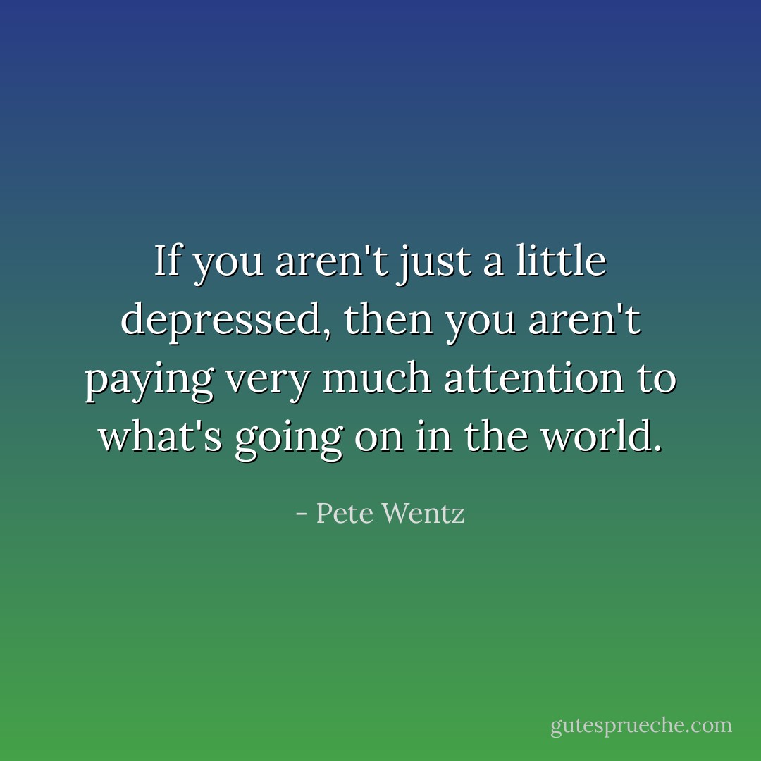 If you aren't just a little depressed, then you aren't paying very much attention to what's going on in the world. - Pete Wentz