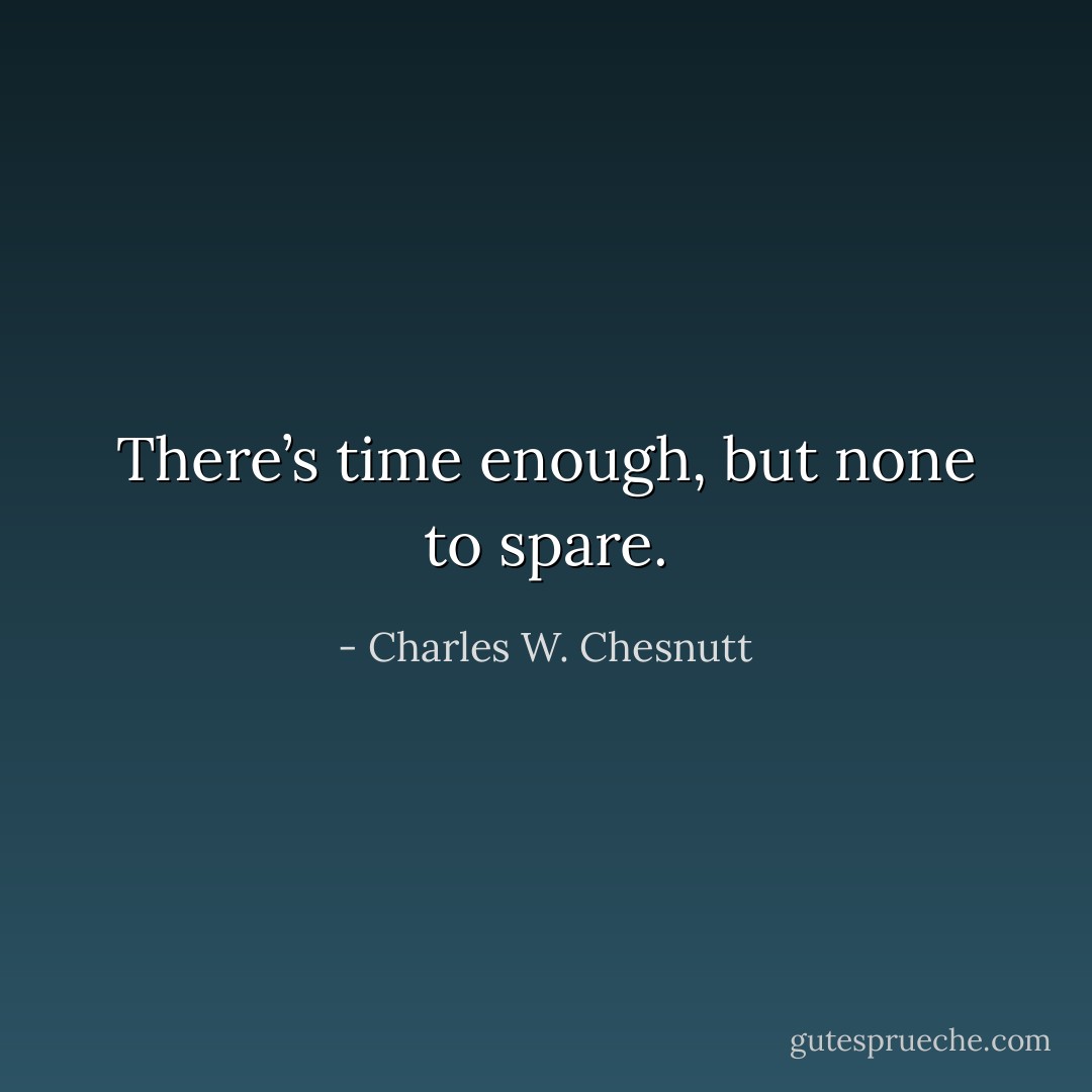 There’s time enough, but none to spare. - Charles W. Chesnutt