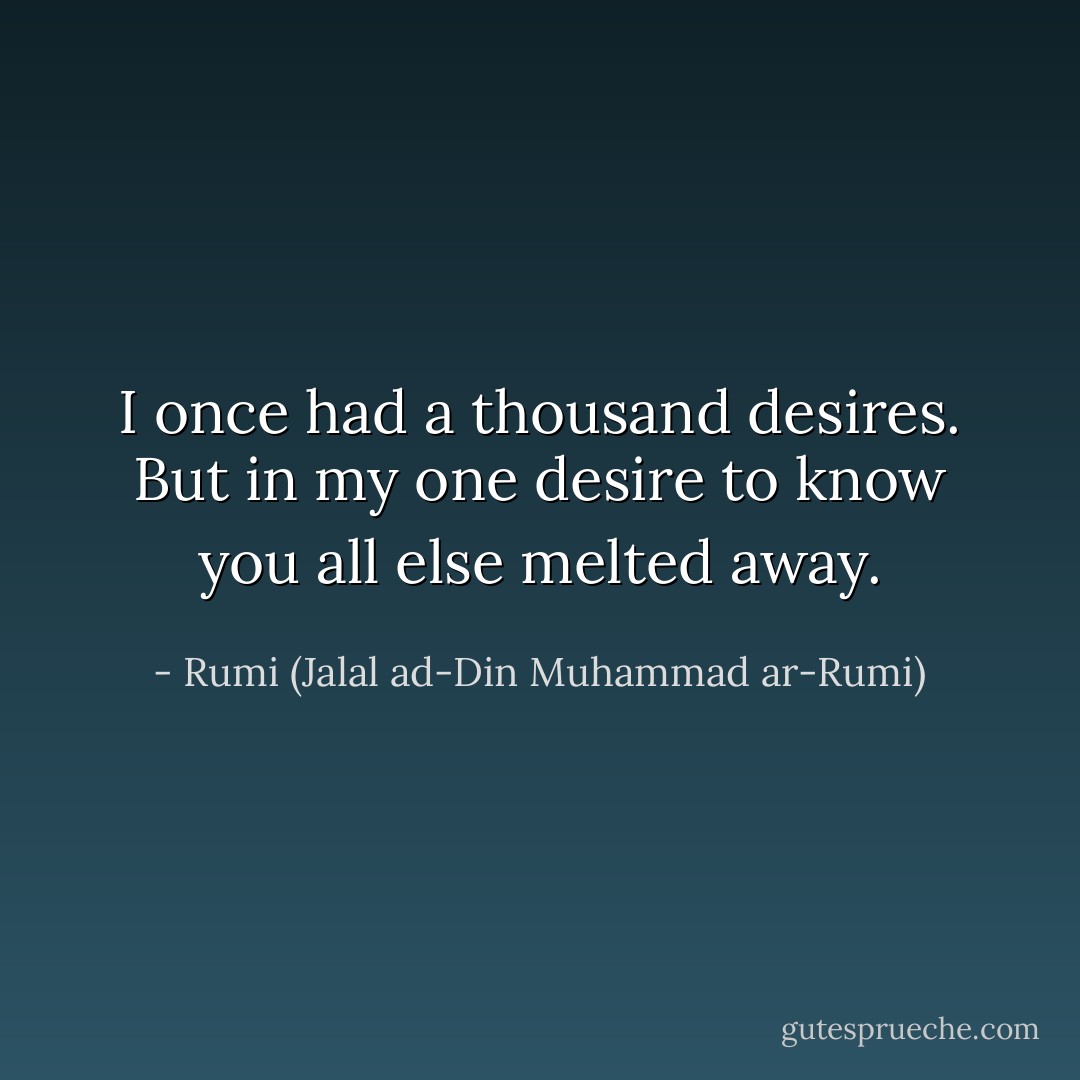 I once had a thousand desires. But in my one desire to know you all else melted away. - Rumi (Jalal ad-Din Muhammad ar-Rumi)
