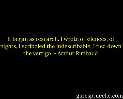 It began as research. I wrote of silences, of nights, I scribbled the indescribable. I tied down the vertigo. - Arthur Rimbaud