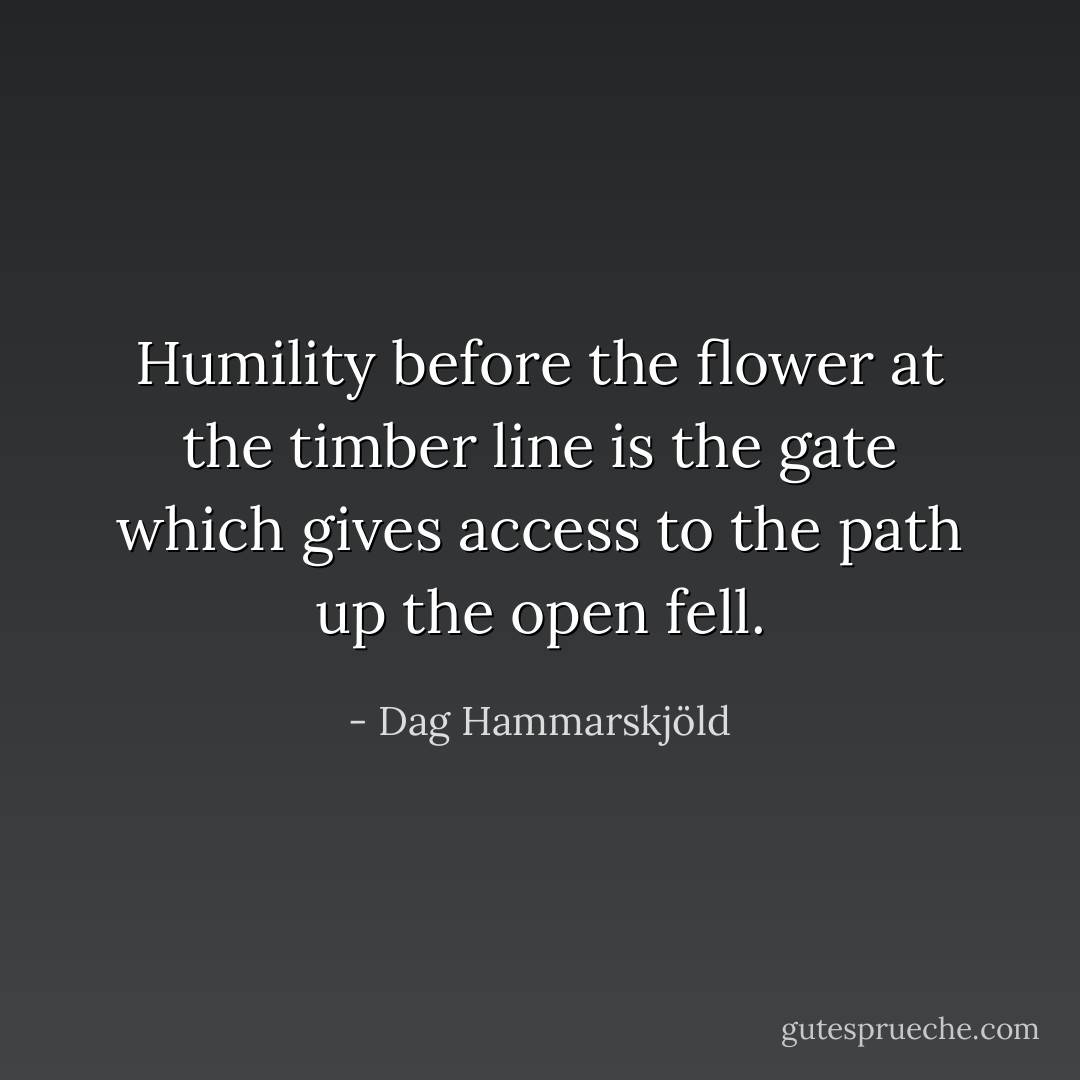 Humility before the flower at the timber line is the gate which gives access to the path up the open fell. - Dag Hammarskjöld