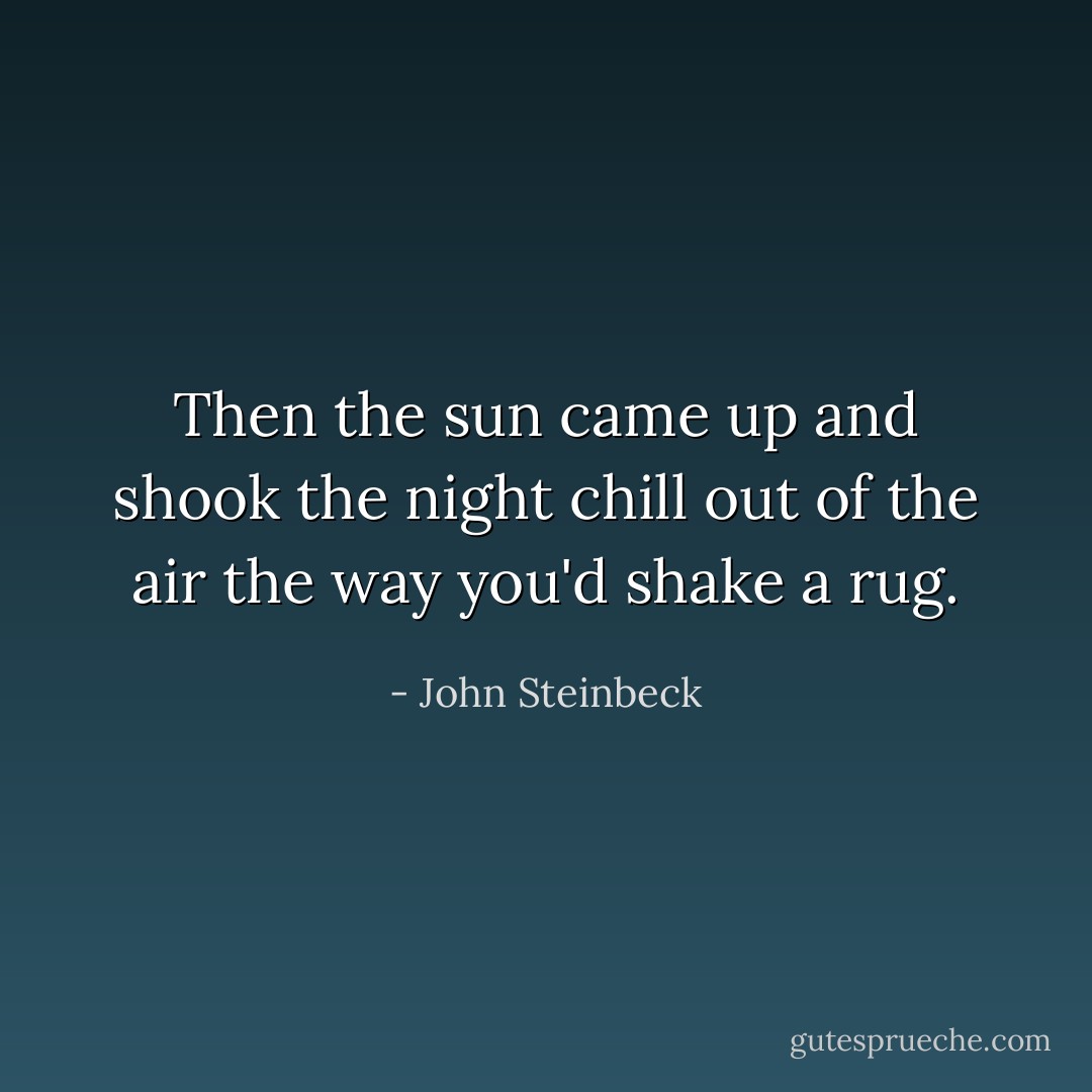 Then the sun came up and shook the night chill out of the air the way you'd shake a rug. - John Steinbeck