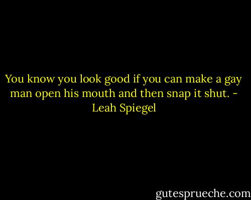 You know you look good if you can make a gay man open his mouth and then snap it shut. - Leah Spiegel