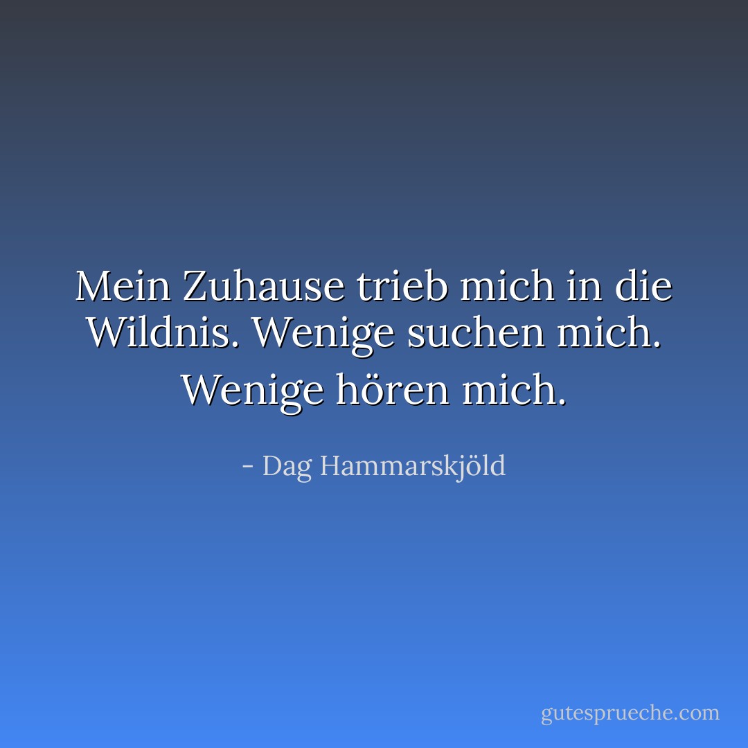 Mein Zuhause trieb mich<br />in die Wildnis.<br />Wenige suchen mich. Wenige hören mich. - Dag Hammarskjöld<