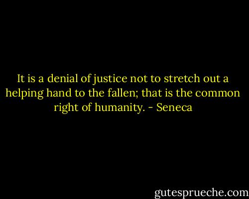 It is a denial of justice not to stretch out a helping hand to the fallen; that is the common right of humanity. - Seneca