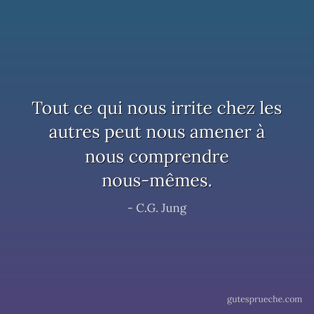 Tout ce qui nous irrite chez les autres peut nous amener à nous comprendre nous-mêmes. - C.G. Jung