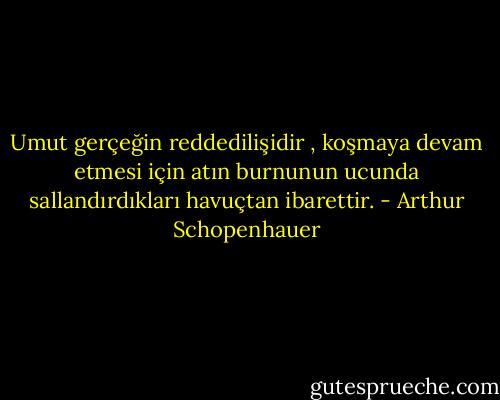 Umut gerçeğin reddedilişidir , koşmaya devam etmesi için atın burnunun ucunda sallandırdıkları havuçtan ibarettir. - Arthur Schopenhauer