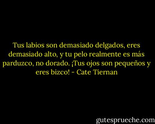 Tus labios son demasiado delgados, eres demasiado alto, y tu pelo realmente es más parduzco, no dorado. ¡Tus ojos son pequeños y eres bizco! - Cate Tiernan