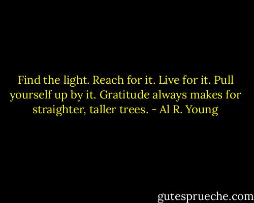 Find the light. Reach for it. Live for it. Pull yourself up by it. Gratitude always makes for straighter, taller trees. - Al R. Young
