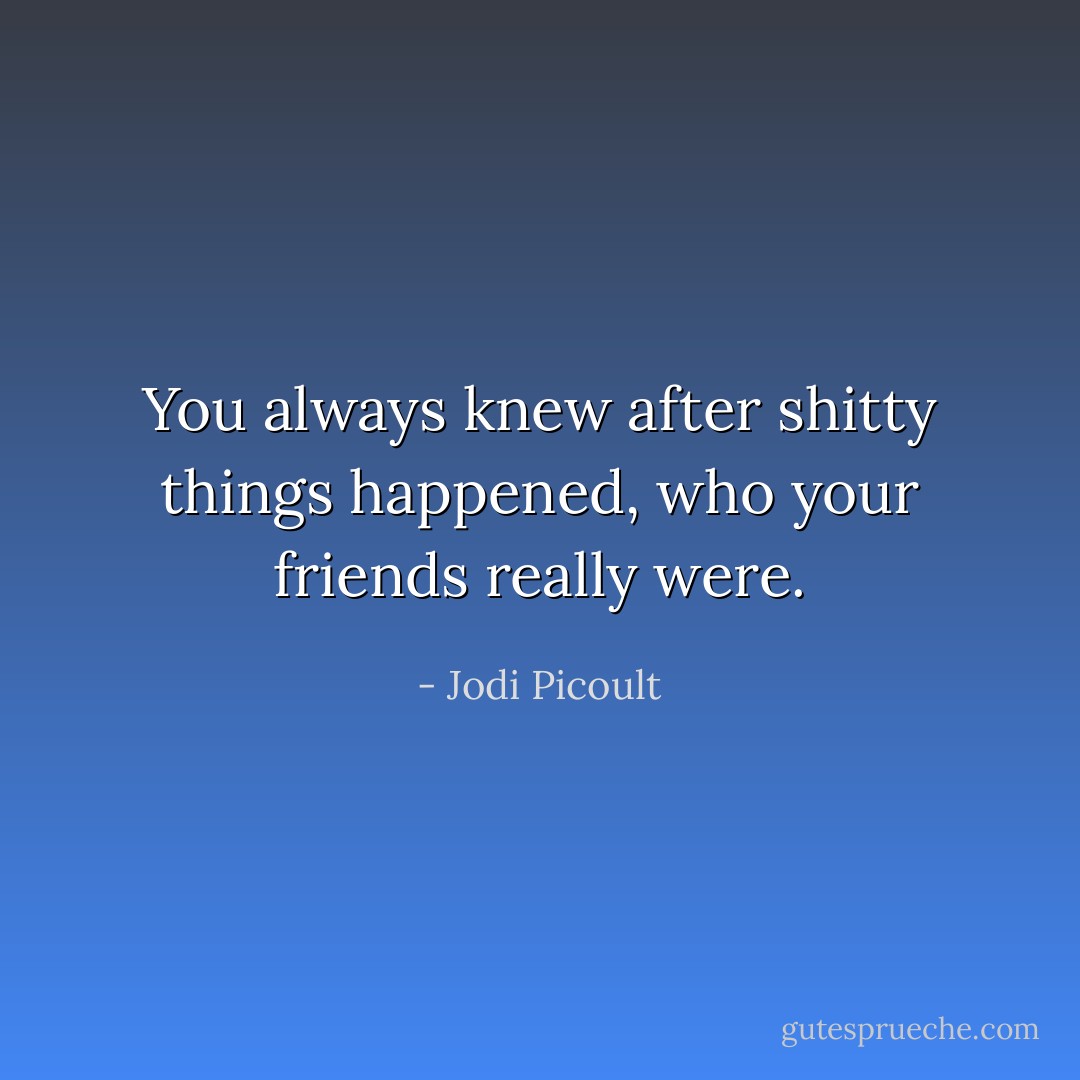 You always knew after shitty things happened, who your friends really were. - Jodi Picoult