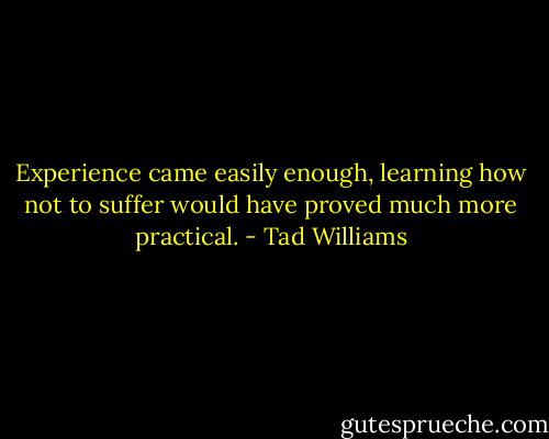 Experience came easily enough, learning how not to suffer would have proved much more practical. - Tad Williams