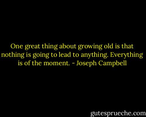One great thing about growing old is that nothing is going to lead to anything. Everything is of the moment. - Joseph Campbell