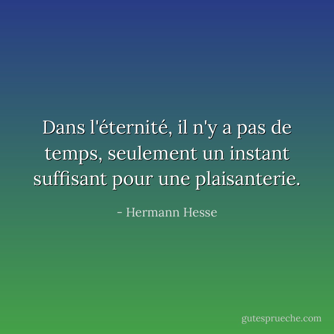 Dans l'éternité, il n'y a pas de temps, seulement un instant suffisant pour une plaisanterie. - Hermann Hesse