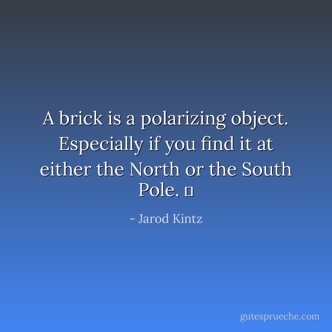 A brick is a polarizing object. Especially if you find it at either the North or the South Pole.   - Jarod Kintz