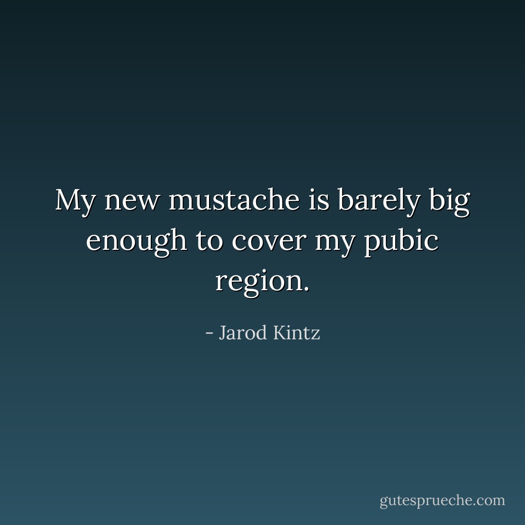My new mustache is barely big enough to cover my pubic region. - Jarod Kintz