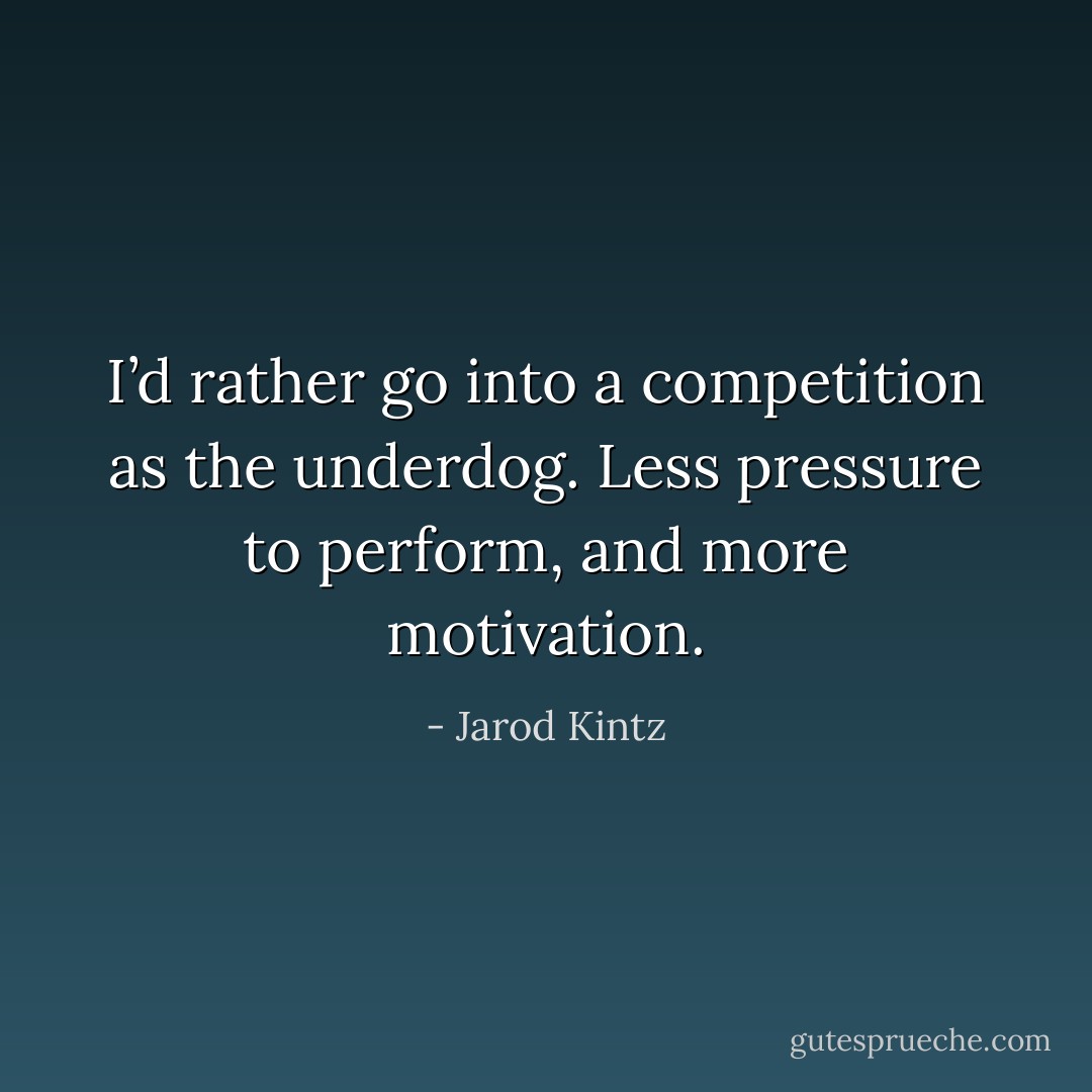 I’d rather go into a competition as the underdog. Less pressure to perform, and more motivation. - Jarod Kintz