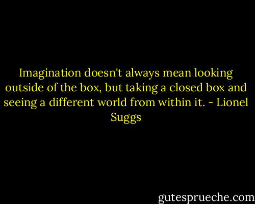 Imagination doesn't always mean looking outside of the box, but taking a closed box and seeing a different world from within it. - Lionel Suggs